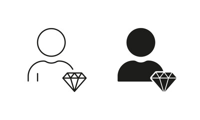 Business Principles Sign. Employee Value Line and Silhouette Icon Set. Person is Core Values at Work Pictogram. Editable Stroke. Isolated Vector Illustration