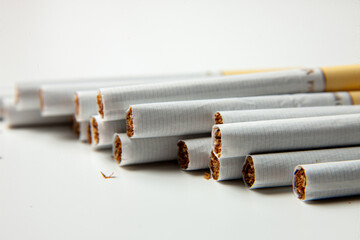 Nicotine cigarettes close-up on white background