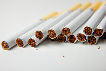 Nicotine cigarettes close-up on white background