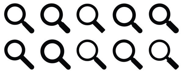 Set of Simple Black Magnifying Glass Icons, search icon vector