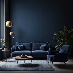 Modern Blue Velvet Living Room Interior