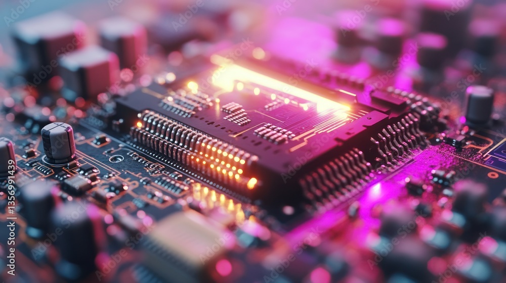 Poster close-up of illuminated circuit board components