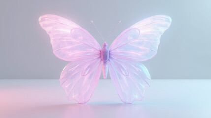 Fototapeta premium delicate butterfly with translucent wings in soft pink and purple hues, showcasing intricate details and serene aesthetic