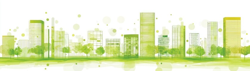 Green city skyline, eco-friendly urban landscape, sustainability concept