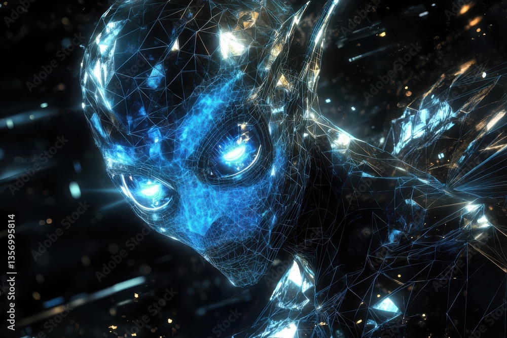 Poster a futuristic digital illustration of an alien creature with intricate details and mysterious feature