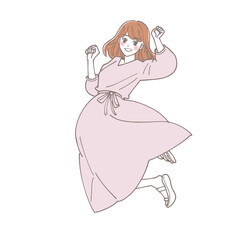 ジャンプしているワンピースの女性のイラスト
