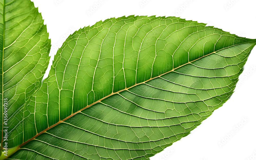 Poster fresh green leaf with delicate veins, isolated on a empty plain background