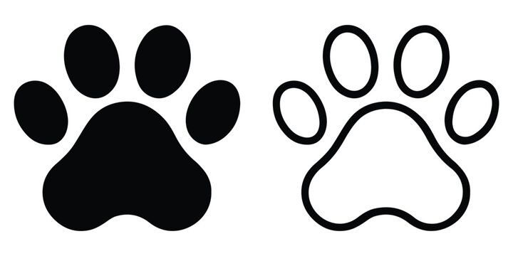 Black and White Dog Paw Print Icon Pair vector