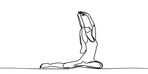 Continuous line art or One Line Drawing of a woman stretching arms is relaxing picture vector illustration