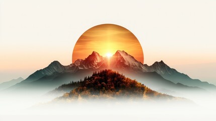 Fototapeta premium Sunrise over Misty Mountain Range with Fall Colors