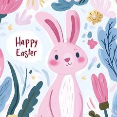 Obraz premium Cute Easter hand drawn illustration with floral elements. Watercolor flat illustration in pastel colors.