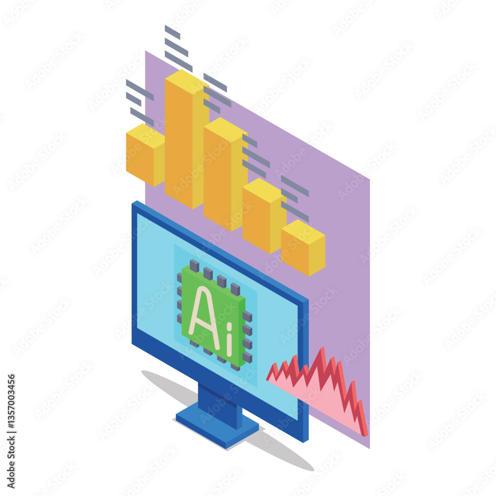 Poster computer screen displaying data analysis graphics, showcasing trends in artificial intelligence. bar