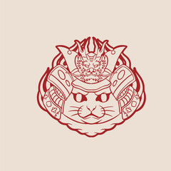 funny vector illustration of cat as a samurai , it can be use for shirt design or poster