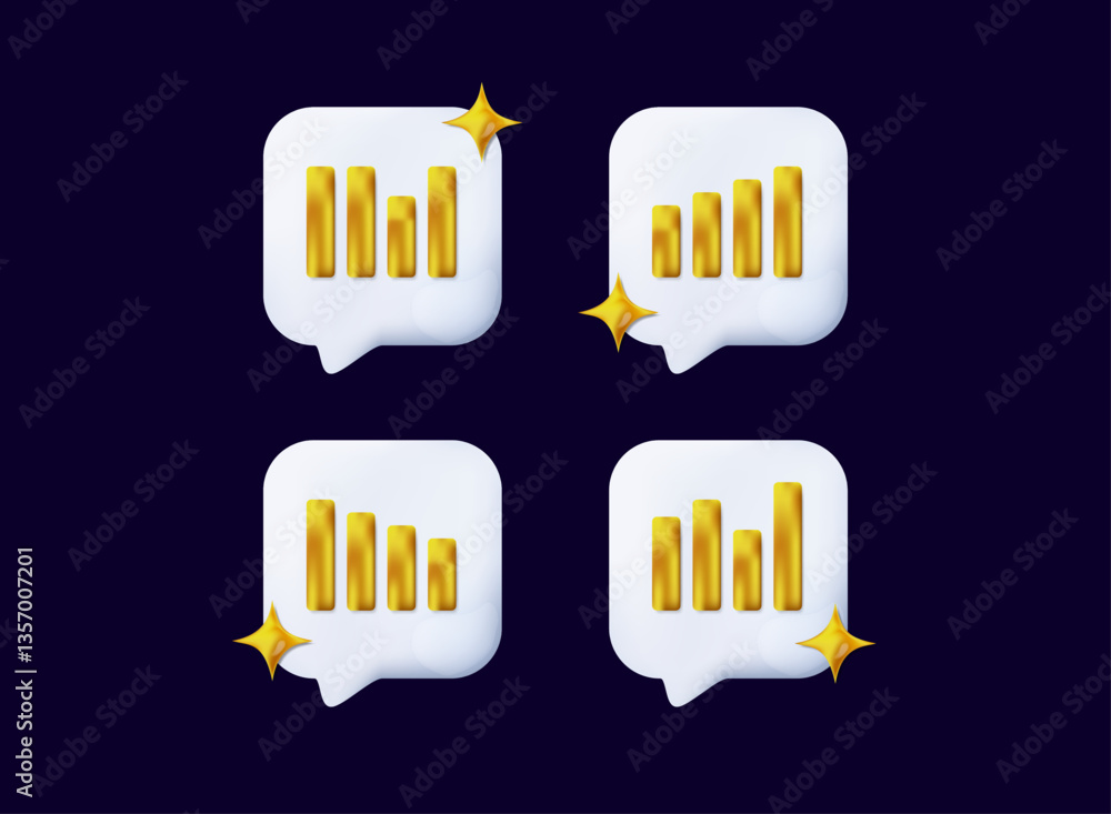 Aufkleber set of 3d bubble speech template with graph statistic modern vector illustration