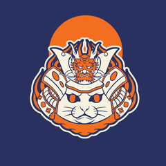 funny vector illustration of cat as a samurai , it can be use for shirt design or poster