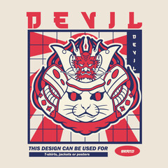 funny vector illustration of cat as a samurai , it can be use for shirt design or poster