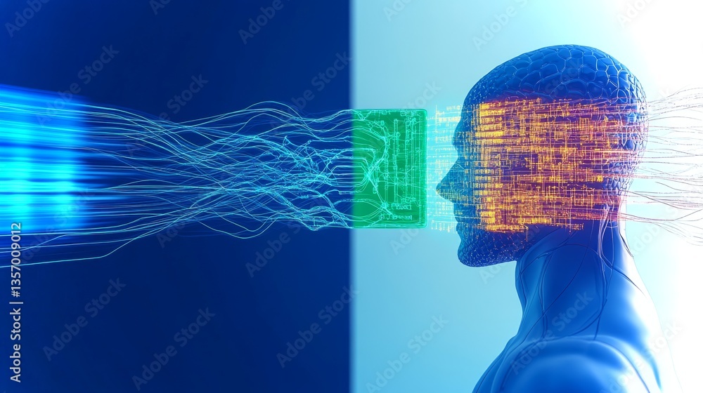 Poster futuristic abstract visualization of emotional intelligence through neural implants and technology