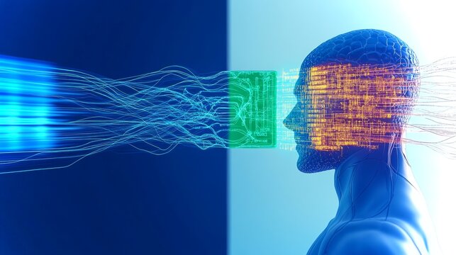 Futuristic abstract visualization of emotional intelligence through neural implants and technology