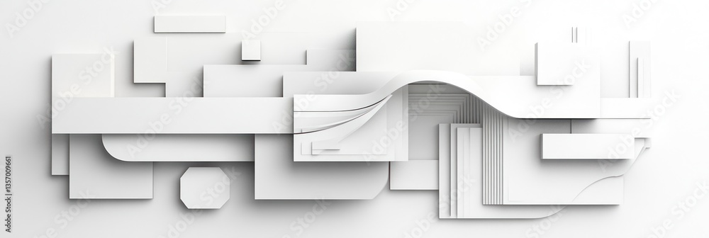 Poster abstract white geometric shapes composition. curved element adds dynamism