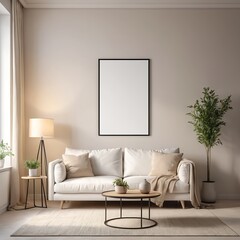 Modern Minimalist Living Room Interior with Blank Frame Mockup