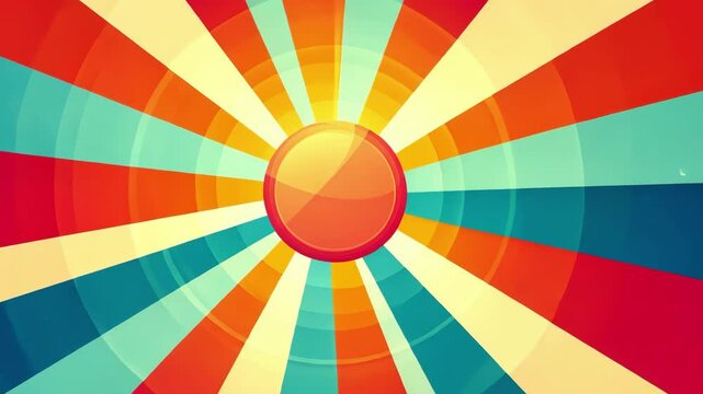 Vibrant retro sunburst with radiating colors and starry background