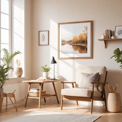 Cozy Living Room Interior with Armchair and Natural Decor