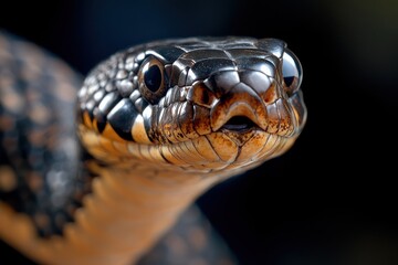 Fototapeta premium A striking image of a cobra, showcasing its unique patterns and fierce posture, representing the essence of reptiles and their captivating presence in nature.