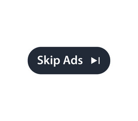 Skip ads button icon. Stop video ad logo symbol background. Online ad marketing stop sign.