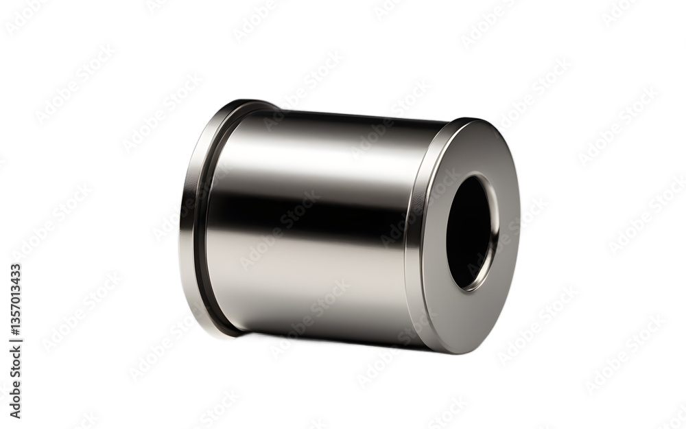 Poster Neodymium magnet in a cylindrical shape with a smooth metallic finish, isolated on a empty plain background
