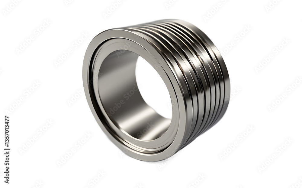 Poster Neodymium magnet in a cylindrical shape with a smooth metallic finish, isolated on a empty plain background