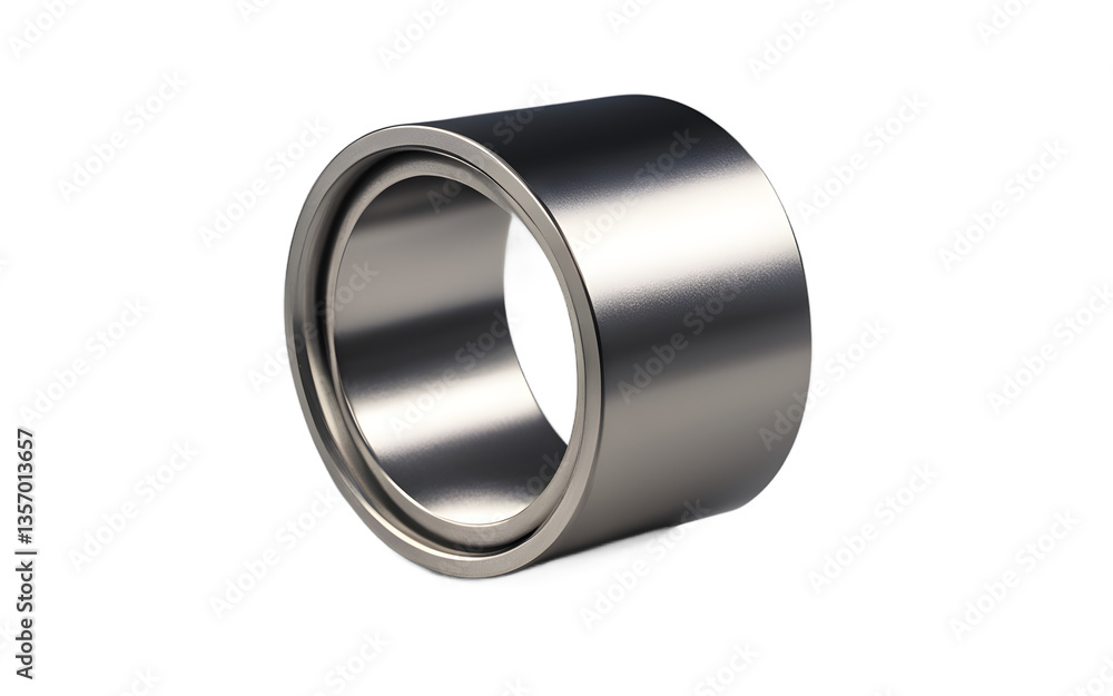 Poster Neodymium magnet in a cylindrical shape with a smooth metallic finish, isolated on a empty plain background