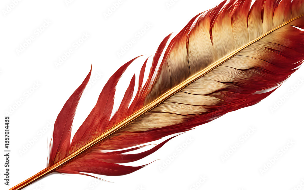 Poster Phoenix feather with fiery red and gold streaks, isolated on a empty plain background