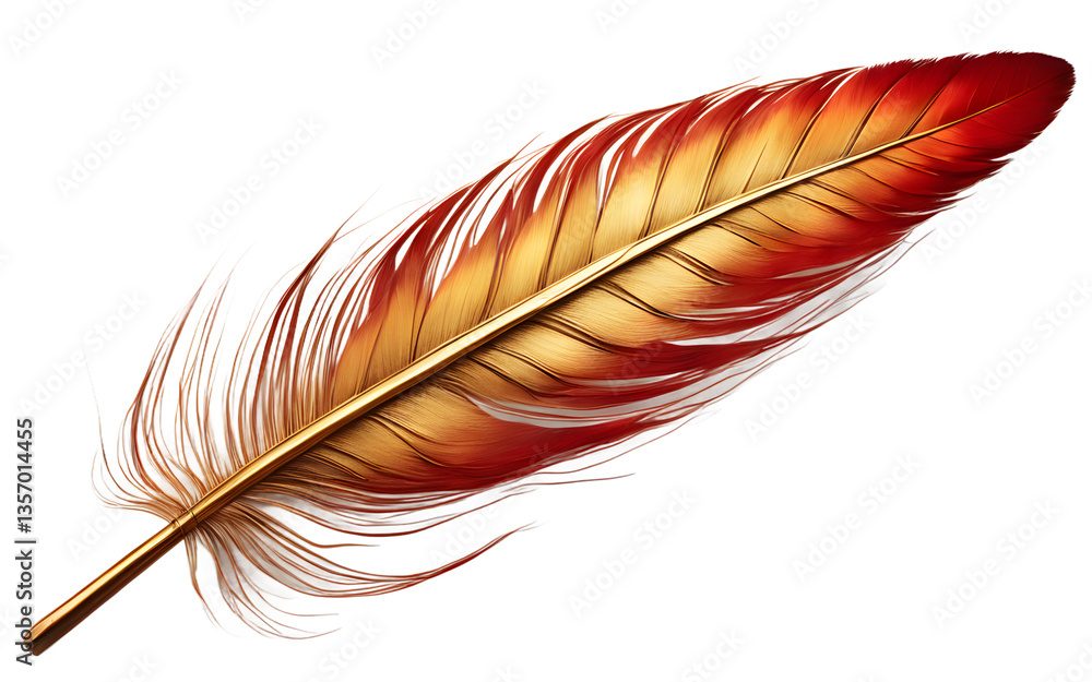 Poster Phoenix feather with fiery red and gold streaks, isolated on a empty plain background