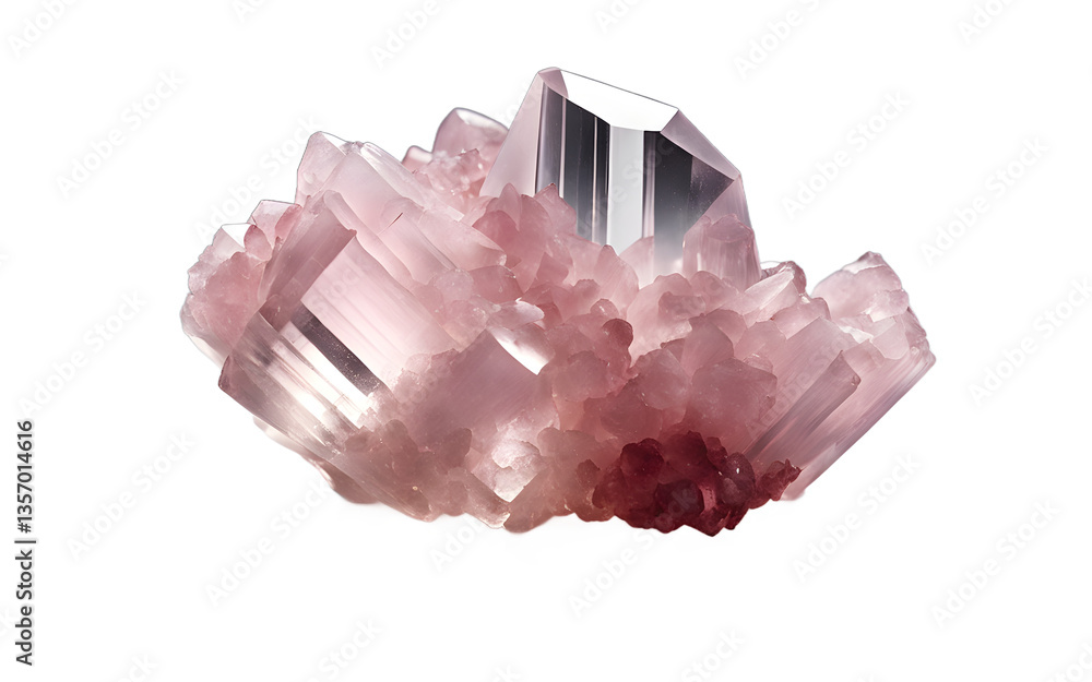 Poster Quartz crystal with transparent and slightly pink hues, isolated on a empty plain background