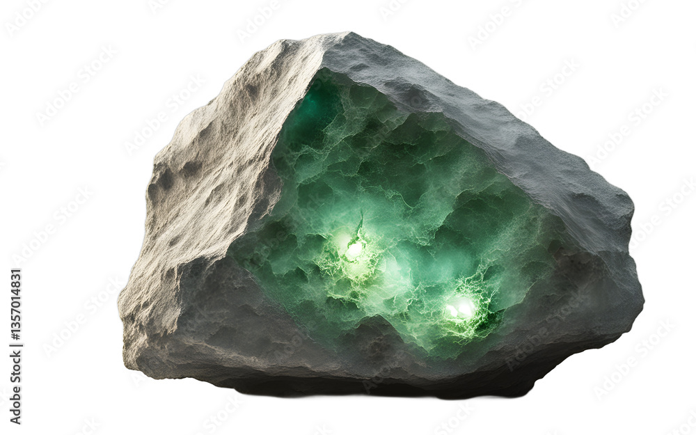 Poster radium rock with a faint greenish glow, isolated on a empty plain background
