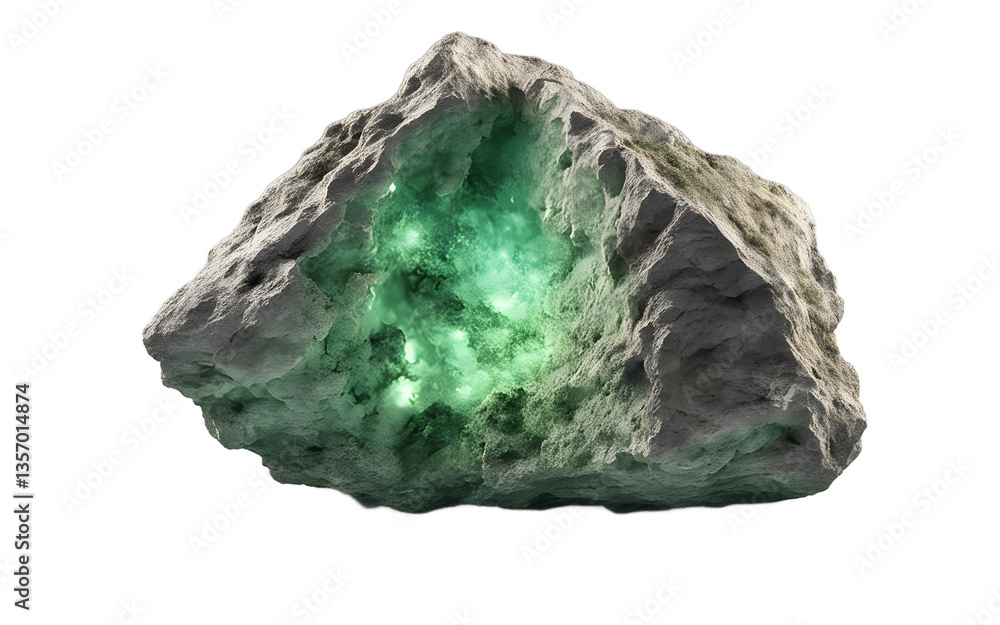Poster radium rock with a faint greenish glow, isolated on a empty plain background