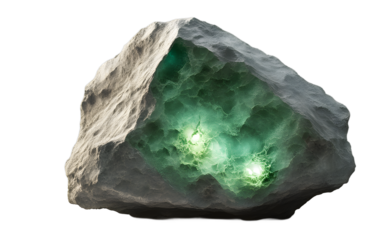 Radium rock with a faint greenish glow, isolated on a empty plain background