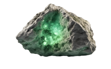 Radium rock with a faint greenish glow, isolated on a empty plain background