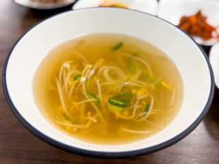 Bean sprout soup, close-up 
