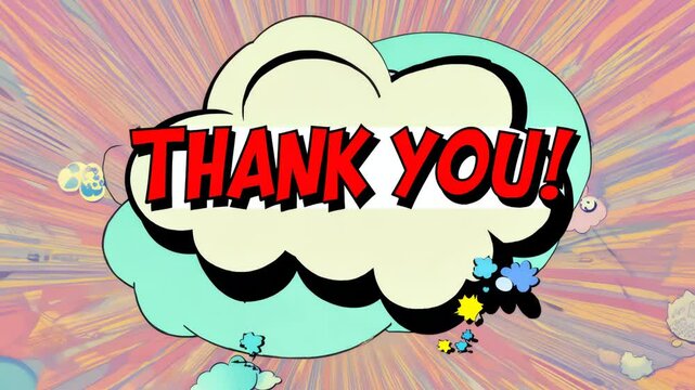 A cartoon image of a cloud with the words "thank you" written in red. The image is in a comic style and has a lot of colors