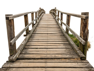 Old wooden bridge isolated on a white background.