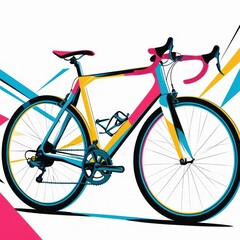 Fototapeta premium Image is a digital illustration of a road bicycle with a minimalist and modern style. The bicycle is depicted in a side profile against a plain white background, emphasizing its sleek design