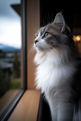 A cat  is looking through the window