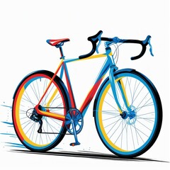 Fototapeta premium Image is a digital illustration of a road bicycle with a minimalist and modern style. The bicycle is depicted in a side profile against a plain white background, emphasizing its sleek design