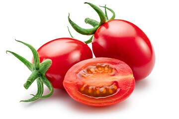 Cherry grape tomatoes isolated on white background. File contains clipping path.