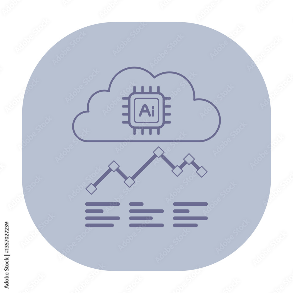 Poster illustration of cloud symbol with ai chip in center. below, data charts representing analysis and tr
