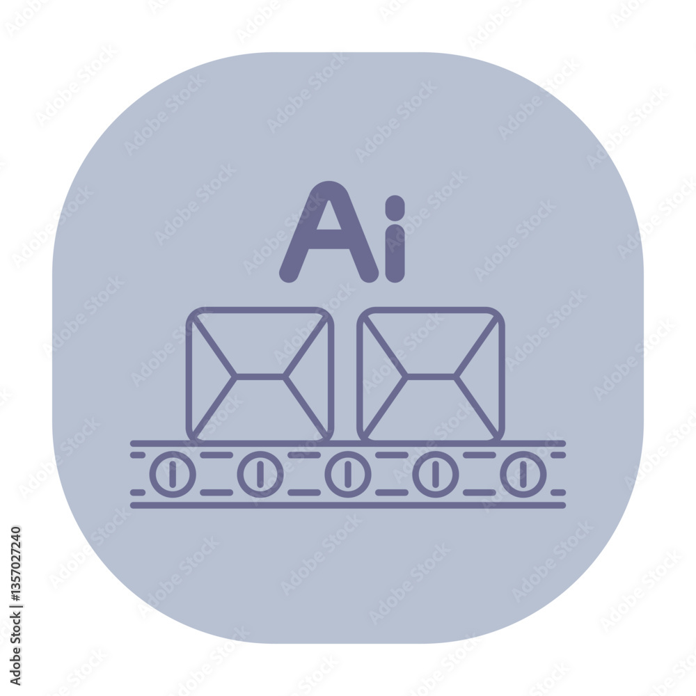 Poster blocks arranged on conveyor belt with letters ai displayed above them. concept of automation and eff