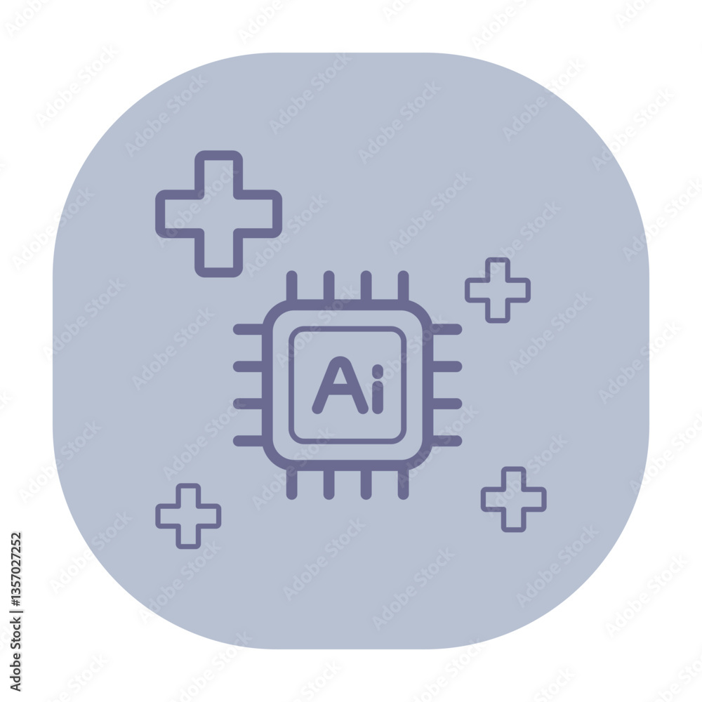 Poster icon of microchip design with letters ai displayed at center. artificial intelligence technology and