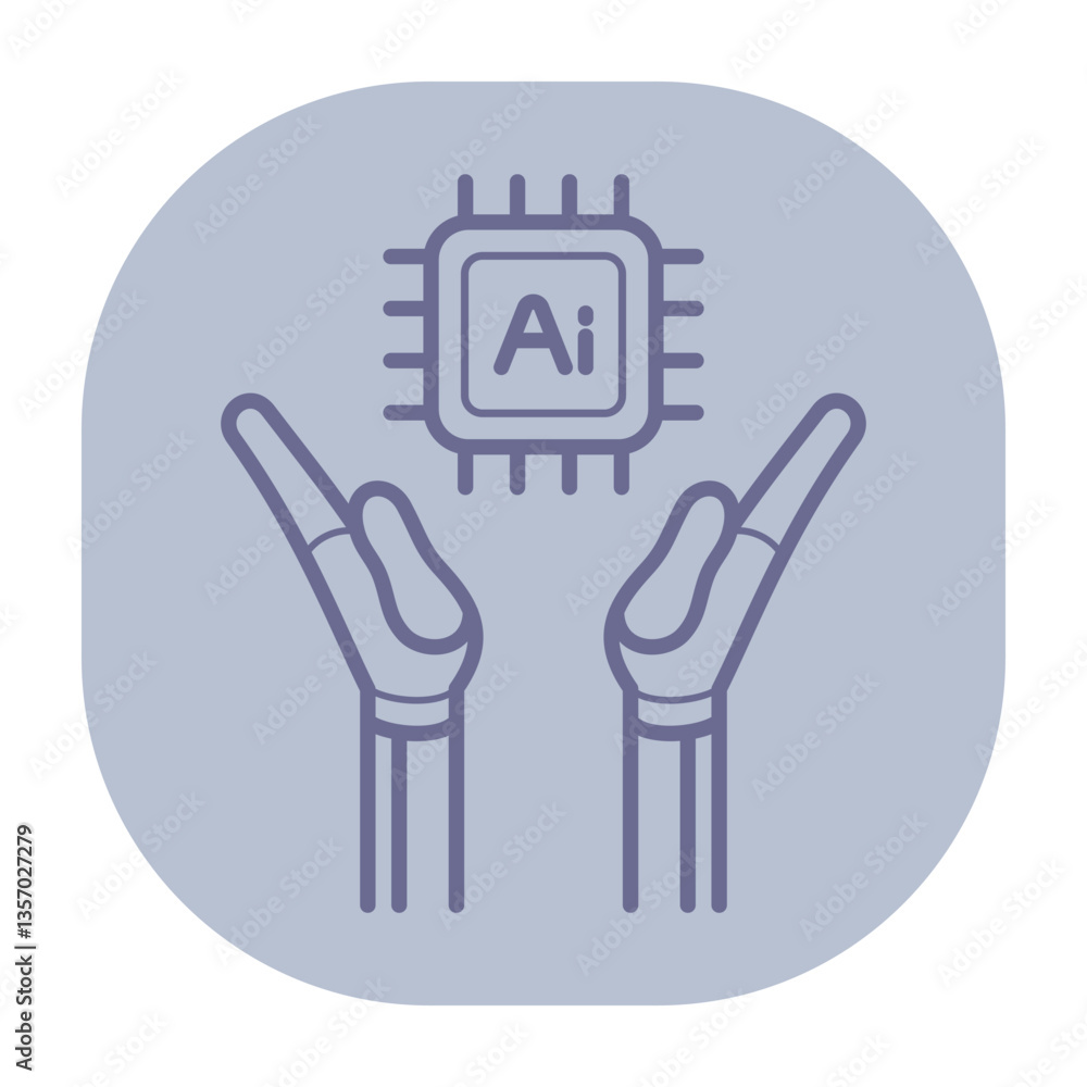 Poster two open hands displaying ai microchip symbol. technology and innovation, importance of artificial i