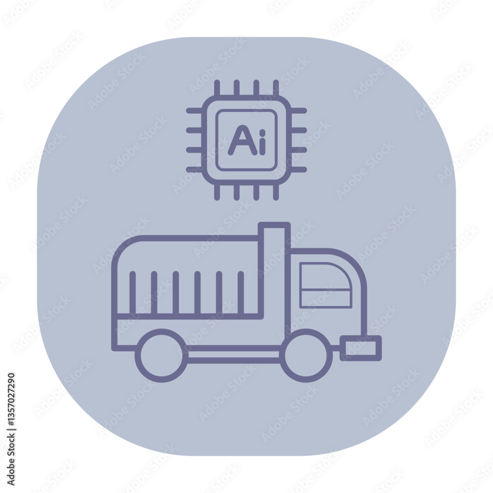 Poster delivery truck icon with ai chip symbol above it. concept of integration of artificial intelligence 